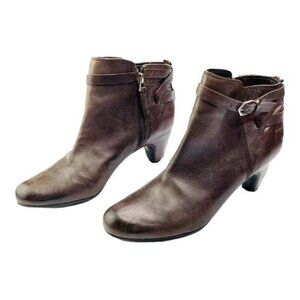 Sam Edelman Maddox Leather Booties Cone Heel 7.5 Ankle Side Zip Buckle Booties